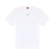 Zwart Katoenen T-Shirt met Logo Applicatie Diesel , White , Heren