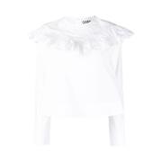 Ruche Blouse in Bright White Katoen Ganni , White , Dames