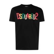 Multicolor Logo Print T-shirt Dsquared2 , Black , Heren