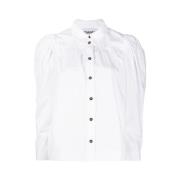 Poplin Button Down Puff Sleeve Shirt Ganni , White , Dames