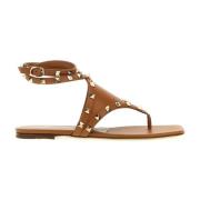 Studded Platte Sandalen Vrouwen Leer Italië Valentino Garavani , Brown...