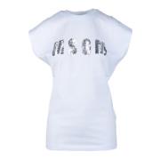 Katoenen T-shirt met Unieke Stijl Msgm , White , Dames