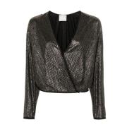 Wikkeltop met Metallic Details Forte Forte , Black , Dames