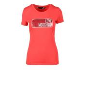 Katoen Elastaan T-shirt Love Moschino , Red , Dames