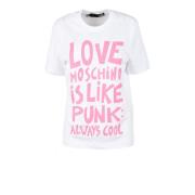 Katoenen T-shirt met Stijlvol Ontwerp Love Moschino , White , Dames