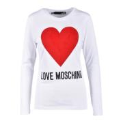 Katoen Spandex T-shirt Love Moschino , White , Dames