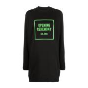 3D Logo Midi Jurk in Zwart Opening Ceremony , Black , Dames