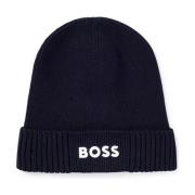 Donkerblauwe Gebreide Muts Hoed Hugo Boss , Blue , Heren