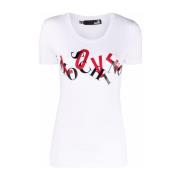 Logo-Print Katoen-Blend T-Shirt Love Moschino , White , Dames