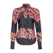 Zwarte Bloemen Satijnen Knoopshirt Pinko , Black , Dames