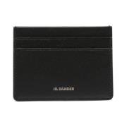 Zwarte leren kaarthouder met logoprint Jil Sander , Black , Heren