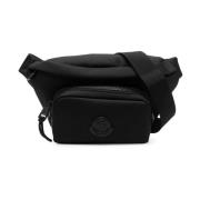 Zwarte Leren Waterdichte Tas met Logo Moncler , Black , Unisex