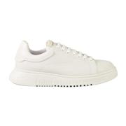 Leren Sneakers met Rubberen Zool Emporio Armani , White , Heren