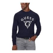 Zijde wol logo trui - Blauw Guess , Blue , Heren