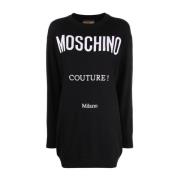 Zwarte Wol Midi Jurk Moschino , Black , Dames