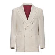 Beige Corduroy Double-Breasted Blazer Jas Brunello Cucinelli , Beige ,...