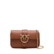 Bruine Leren Tas met Logo Studs Pinko , Brown , Dames