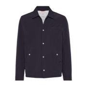 Blauwe gewatteerde jas met overhemdkraag Brunello Cucinelli , Blue , H...