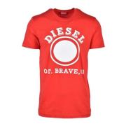 Katoenen Casual T-shirt Diesel , Red , Heren