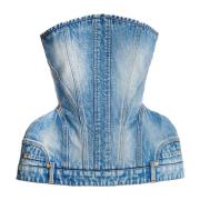 Gestructureerde denim bustier Balmain , Blue , Dames