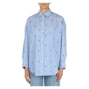 Oversized Katoenen Shirt met Logo Print Tommy Hilfiger , Blue , Dames