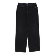 Zwarte Denim Hoge Taille Wijde Pijp Jeans Amish , Black , Heren