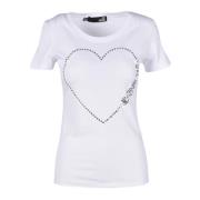 Katoen Elastaan T-shirt Love Moschino , White , Dames