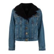 Denim jas met bontafwerking Pinko , Blue , Dames