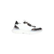 Leren Sneakers met Logo Print Inzetstukken Guess , White , Dames