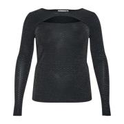 Zwart Glitter Jersey Longsleeve Top Kaffe Curve , Black , Dames