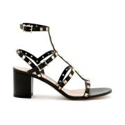 Zwarte Leren Studs Sandalen Valentino Garavani , Black , Dames