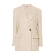 Beige Double-Breasted Jas met Peak Revers Brunello Cucinelli , Beige ,...