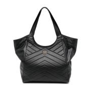 Chevron Leren Tas met Metalen Logo Pinko , Black , Dames