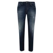 Blauwe Denim 5-Pocket Lage Taille Broek Dondup , Blue , Heren