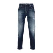 Indigo Blauw Distressed Denim Jeans Dondup , Blue , Heren