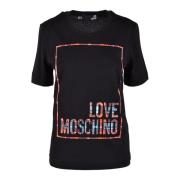 Katoenen T-shirt met Stijlvol Ontwerp Love Moschino , Black , Dames