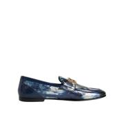 Blauwe Leren Loafers met Logo Details Dolce & Gabbana , Blue , Heren