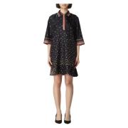 Bloemen Strepen Korte Jurk RED Valentino , Black , Dames