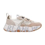 Sneakers met contraststiksels en logo Voile Blanche , Beige , Dames