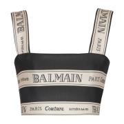 lint jacquard crop top Balmain , Multicolor , Dames