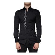 Zwarte Logo Geborduurde Slim Fit Overhemd Dolce & Gabbana , Black , He...