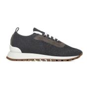 Grijze Gebreide en Bruine Suède Sneakers Brunello Cucinelli , Black , ...