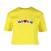 Katoenen T-shirt met Unieke Stijl Msgm , Yellow , Dames