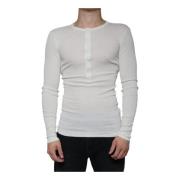 Witte Katoenen Henley Pullover Sweater Dolce & Gabbana , White , Heren