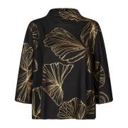 Elegante Zwarte Top met Gouden Print Masai , Multicolor , Dames