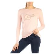 Logo Versierde Viscose Blend Top Guess , Pink , Dames