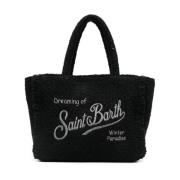 Zwarte Tweed Schoudertas met Raffelrand MC2 Saint Barth , Black , Dame...