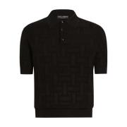 Zwarte zijden poloshirt met logo Dolce & Gabbana , Black , Heren