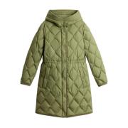 Groene Winddichte Gewatteerde Jas met Capuchon Woolrich , Green , Dame...