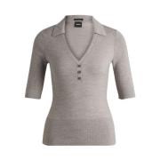 Kortemouw gebreide polo in grijs Hugo Boss , Gray , Dames